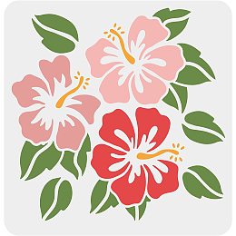 FINGERINSPIRE Hibiscus Flowers Stencil 11.8x11.8 inch Hawaii Flower Stencil Reusable Square Flowers Leaf Plant Washable DIY Stencil Template for Painting Drawing on Wood, Floor, Wall and Tile