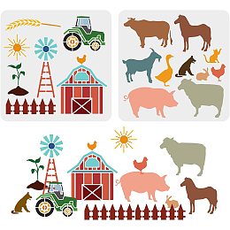 FINGERINSPIRE 2 pcs Farmhouse Stencil 11.8x11.8inch Reusable Farm Animals Stencil Cattle Sheep Pigs Horses Chickens Ducks and Rabbits Stencils for Painting on Wall, Furniture, Wood and Paper