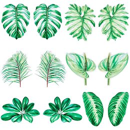 CREATCABIN 12Pcs Palm Leaf Screen Decals Window Clings Bird Alert Green Stickers Decor Floor Waterproof for Refrigerator Door Nursery Classroom Home Party