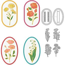 GLOBLELAND 6Pcs Flowers Frames Cutting Dies and Hot Foil Plate Metal Flower Border Foil Plates and Die Cuts Embossing Stencils Set for Paper Card Making Decoration DIY Scrapbooking Album Craft Decor