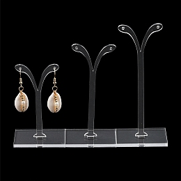 Honeyhandy 3Pcs 3 Sizes Plastic Earring Display Stands, Bean Sprout Shaped Jewelry Tree Stands for Dangle Earring, Clear, 38x80~120mm, 1pc/size