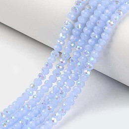 Honeyhandy Electroplate Glass Beads Strands, Imitation Jade Beads, Half Plated, Rainbow Plated, Faceted, Rondelle, Light Blue, 3x2mm, Hole: 0.8mm, about 165~169pcs/strand, 15~16 inch(38~40cm)