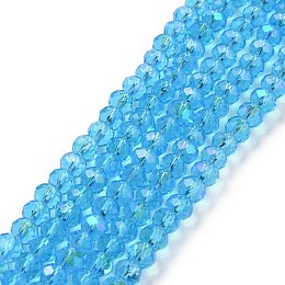 Honeyhandy Electroplate Glass Beads Strands, Half Rainbow Plated, Faceted, Rondelle, Deep Sky Blue, 8x6mm, Hole: 1mm, about 65~68pcs/strand, 15.7~16.1 inch(40~41cm)