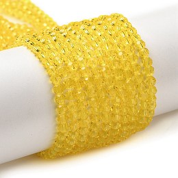 Transparent Glass Beads, Faceted(32 Facets), Round, Gold, 3~3.5mm, Hole: 0.6mm, about 174~175pcs/strand, 21.18~21.34 inch(53.8~54.2cm)