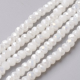 Honeyhandy Electroplate Glass Beads Strands, Full Rainbow Plated, Faceted, Rondelle, White, 4~4.5x3mm, Hole: 0.5mm, about 130~135pcs/strand, 15.5~16 inch(39~40cm)