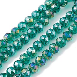 Transparent Electroplate Glass Beads Strands, Faceted, Round, AB Color Plated, Green, 9~10x9~9.5mm, Hole: 1.4mm, about 54~60pcs/strand, 18.90~21.65 inch(48~55cm)