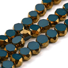 Honeyhandy Electroplate Glass Beads Strands, with Golden Plated Edge, Faceted Flat Round, Cadet Blue, 4x2.5mm, Hole: 1mm, about 70pcs/strand, 20.87 inch(53cm)