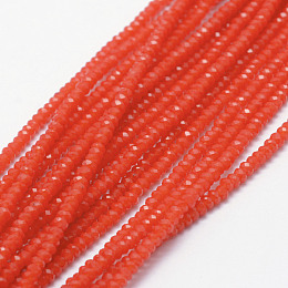 Honeyhandy Opaque Glass Beads Strands, Faceted, Rondelle, Orange Red, 2.5x1.5mm, Hole: 0.5mm, about 188~195pcs/strand, 12.9 inch(33cm)