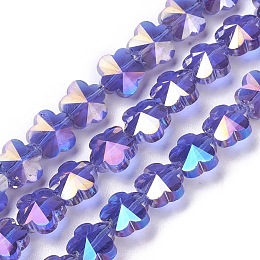 Honeyhandy Electroplate Glass Beads Strands, Faceted, Flower, AB Color Plated, Medium Purple, 9.5~10x6~6.5mm, Hole: 1mm, about 25pcs/strand, 9.25 inch(23.5cm)