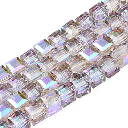 Electroplate Transparent Glass Beads Strands, , Faceted, Cube, Light Steel Blue, 7x7x7mm, Hole: 1.4mm, about 100pcs/strand, 26.77 inch(68cm)