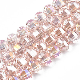 Electroplate Transparent Glass Beads Strands, AB Color Plated, Faceted, Round, Pink, 9.5x8.5mm, Hole: 1.5mm, about 70pcs/strand, 24.80 inch(63cm)