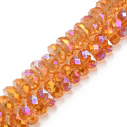 Electroplate Transparent Glass Beads Strands, AB Color Plated, Faceted, Half Round, Dark Orange, 9x5mm, Hole: 1.6mm, about 75pcs/strand, 16.14 inch(41cm)