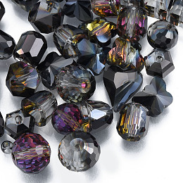 Honeyhandy Transparent Glass Beads, AB Color, Faceted, Mixed Shapes, Black, 7~10x7~10x5~9.5mm, Hole: 1~1.5mm