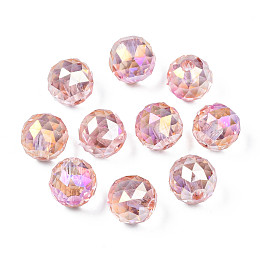 Honeyhandy Electroplate Transparent Glass Beads Strands, Half Drilled, AB Color Plated, Round, Pink, 13x12.5mm, Hole: 2.5mm