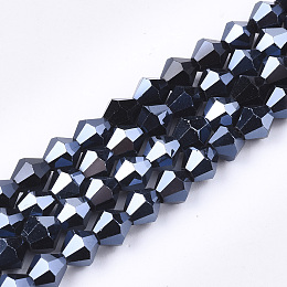 Honeyhandy Electroplate Glass Beads Strands, Pearl Luster Plated, Faceted, Bicone, Black, 6x5.5~6mm, Hole: 1mm, about 44~47pcs/strand, 11.02 inch