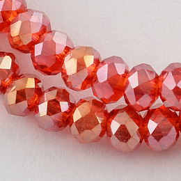 Honeyhandy Electroplate Glass Beads Strands, AB Color Plated, Faceted Rondelle, Red, 3x2mm, Hole: 0.5mm, about 165~170pcs/strand, 16.7 inch