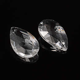 Honeyhandy Faceted Teardrop Transparent Glass Pendants, Clear, 28x17x9mm, Hole: 1.5mm