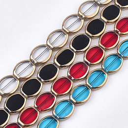 Honeyhandy Electroplate Glass Beads Strands, Edge Plated, Oval, Mixed Color, 17x14x4.5mm, Hole: 1.2mm, about 20pcs/strand, 12.9 inch