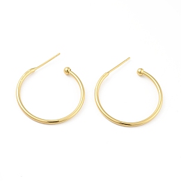 Honeyhandy Brass Ring Stud Earrings, Half Hoop Earrings for Men Women, Real 18K Gold Plated, 25.5x1.5~3mm, Pin: 0.7mm