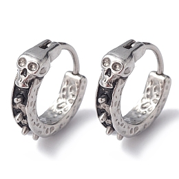 Honeyhandy 316 Stainless Steel Skull Hoop Earrings for Men Women, Antique Silver, 17.5x15.5x4mm, Pin: 1mm