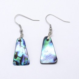 Honeyhandy Abalone Shell/Paua ShellTrapezoid Dangle Earrings, with Platinum Plated Brass Ear Hooks, 48mm, Pin: 0.8mm