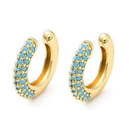 Honeyhandy Cubic Zirconia C-Shaped Cuff Earrings, Gold Plated Brass Jewelry for Non-pierced Ears, Cadmium Free & Lead Free, Light Sky Blue, 14x15x3mm