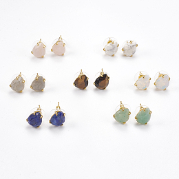 Honeyhandy Natural & Synthetic Gemstone Stud Earrings, with Golden Tone Brass Findings, Faceted Teardrop, 13.5~14x10.5mm, Pin: 0.8mm