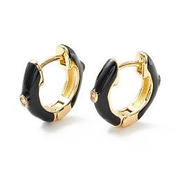 Honeyhandy Clear Cubic Zirconia Chunky Hinged Hoop Earrings with Enamel, Brass Jewelry for Women, Cadmium Free & Nickel Free & Lead Free, Real 18K Gold Plated, Black, 16x4mm, Pin: 1mm