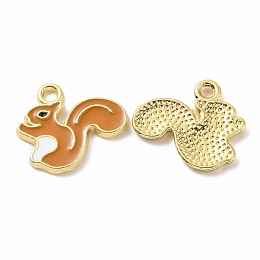 Honeyhandy Alloy Enamel Pendants, Squirrel Charm, Golden, Peru, 16x18x1.5mm, Hole: 1.8mm