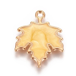 Honeyhandy Autumn Theme Zinc Alloy Pendants, with Enamel, Maple Leaf, Light Gold, Yellow, 24x19x2mm, Hole: 1.6mm