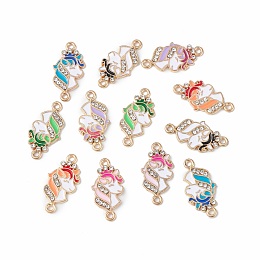 Honeyhandy Alloy Enamel Connector Charms, Unicorn Links with Crystal Rhinestone, Light Gold, Cadmium Free & Nickel Free & Lead Free, Mixed Color, 23x11.5x2mm, Hole: 1.6mm