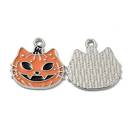 Honeyhandy Alloy Enamel Pendants, for Halloween, Cat Pumpkin Shape, Orange, 20.5x20x1.2mm, Hole: 1.8mm