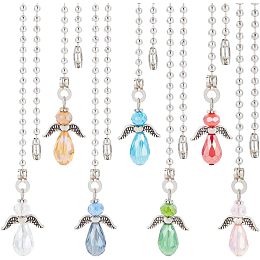 BENECREAT 7Pcs Angel Faceted Glass Ceiling Fan Pull Chain Extenders, Multi-Color Crystal Ceiling Fan Extension with Ironl Ball Chain for Ceiling Fan Light Decoration