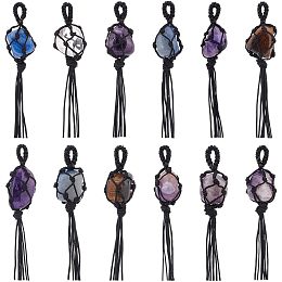 Arricraft 12 Pcs Stone Hanging Ornament, Mixedd Color Gemstones Crystal Charms Pendants Natural Irregular Stone Pendant Decorations with Tassel for Keychain, Car, Home Decor