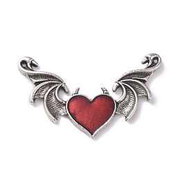 Honeyhandy Alloy Emanel Big Pendants, Heart with Wing Charm, Antique Silver, Dark Red, 34x54x3mm, Hole: 1.5mm