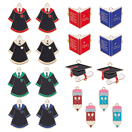 CHGCRAFT 18Pcs 9 Style Graduation Theme Alloy Enamel Pendants Bachelor Cap Enamel Charms Academic Dress Graduation Charms for Handmade Bracelets Necklace Jewelry Making 23mm 32mm, Light Gold