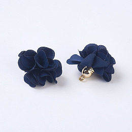 Honeyhandy Cloth Pendant Decorations, with Acrylic Findings, Flower, Prussian Blue, 25~30x28~35mm, Hole: 2mm