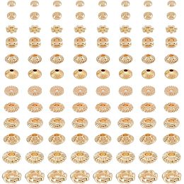 PandaHall Elite 120Pcs 14K Gold Spacer Beads, 12 Style Alloy Brass Spacer Beads Gold Flat Clay Beads Flower Cylindrical Spacer Beads for Jewelry Bracelet Stackable Necklace Earring Making