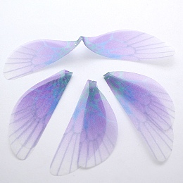 Honeyhandy Atificial Craft Chiffon Butterfly Wing, Handmade Organza Dragonfly Wings, Gradient Color, Ornament Accessories, Purple, 98x19mm, Hole: 1mm