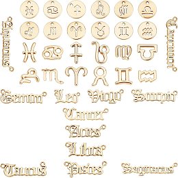 SUNNYCLUE 1 Box 3 Sets 36Pcs Gold Zodiac Charm Alloy Twelve Constellation Sign Word Epoxy Resin Fillers Virgo Scorpio Libra Leo Flat Round Pendants for Jewelry Making Charms Bracelets Nails Findings