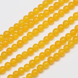 Honeyhandy Natural & Dyed Malaysia Jade Bead Strands, Imitation Yellow Aventurine, Round, Gold, 4mm, Hole: 0.8mm, about 92pcs/strand, 15 inch