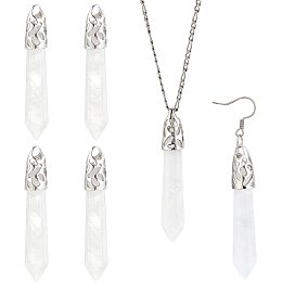 BENECREAT 6Pcs Natural White Quartz Crystal with Platinum Tone Brass Findings Pointed Chakra Pendants for Necklace Earring Making