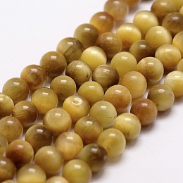 Honeyhandy Natural Tiger Eye Bead Strands, Dyed & Heated, Round, Gold, 8mm, Hole: 1mm, about 44pcs/strand, 14.9 inch~15.1 inch