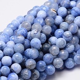 Honeyhandy Dyed Natural Agate Faceted Round Beads Strands, Cornflower Blue, 8mm, Hole: 1mm, about 48pcs/strand, 15.3 inch