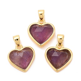 Honeyhandy Natural Amethyst Charms, with Real 18K Gold Plated Brass Findings, Long-Lasting Plated, Lead Free & Cadmium Free, Heart, 12x11.5x5mm, Hole: 4x3mm