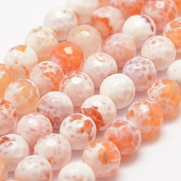 Honeyhandy Faceted Natural Fire Crackle Agate Beads Strands, Round, Dyed & Heated, Orange, 8mm, Hole: 1mm, about 47pcs/strand, 14 inch(35.6cm)