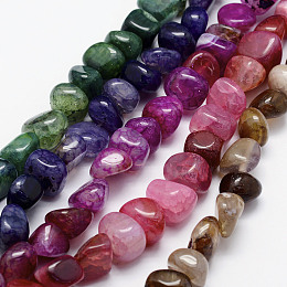 Honeyhandy Natural Agate Beads Strands, Tumbled Stone, Dyed & Heated, Nuggets, Mixed Color, 5~16x7~15x4~13mm, Hole: 1mm, about 36~40pcs/strand, 15.3 inch~16.1 inch(39~40m).