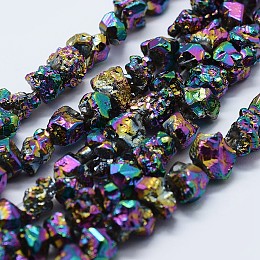 Honeyhandy Electroplated Natural Druzy Quartz Beads Strands, Nuggets, Multi-color Plated, 4~8x4~6mm, Hole: 1mm, 15.7 inch(40cm)