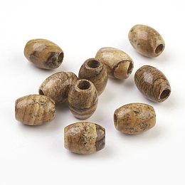 Honeyhandy Natural Picture Jasper European Beads, Large Hole Beads, Barrel, 15~17x12~13.5mm, Hole: 4.5~5mm