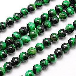 Honeyhandy Natural Tiger Eye Beads Strands, Dyed & Heated, Round, Green, 12mm, Hole: 1mm, about 32pcs/strand, 15.75 inch